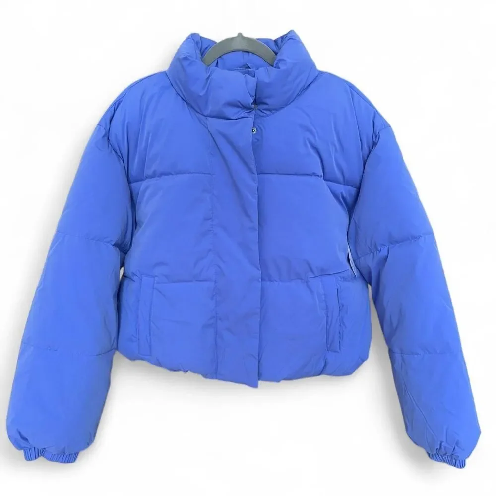Purple blue cropped puffer jacket size S